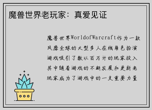 魔兽世界老玩家：真爱见证