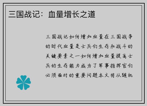 三国战记：血量增长之道